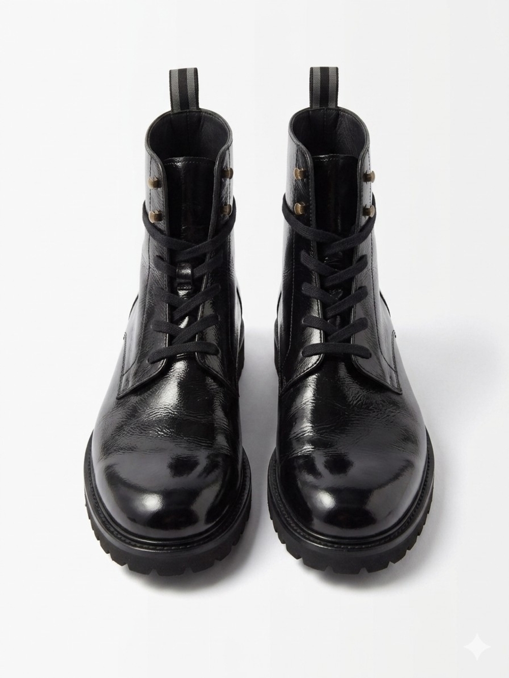 Mezlan Artisan Collection Black Patent Leather Combat Boots, Handmade in Spain